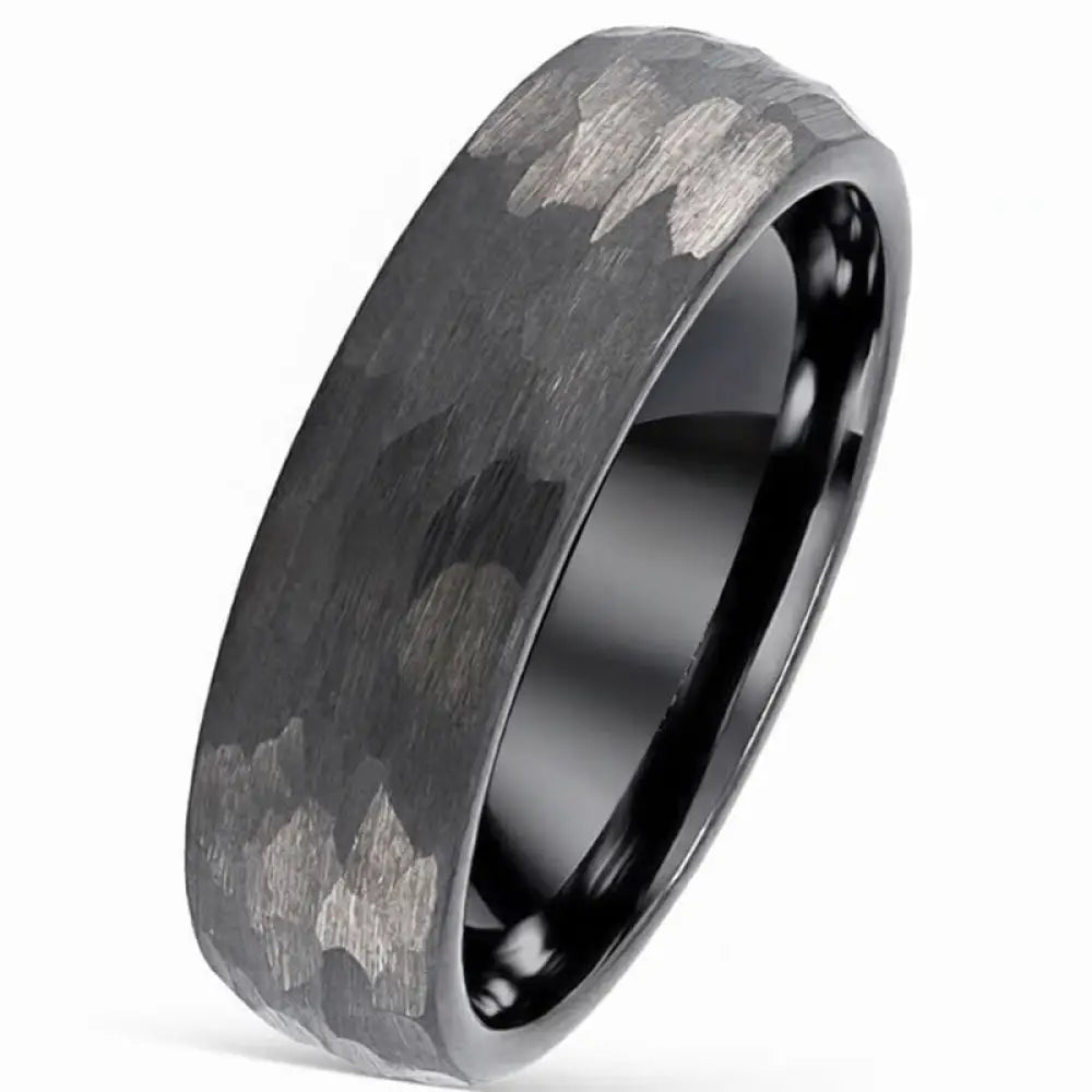 Buddha Stones Simple Hammered Texture Tungsten Steel Reliability Ring - Dark Gray / 17.3mm - Ring