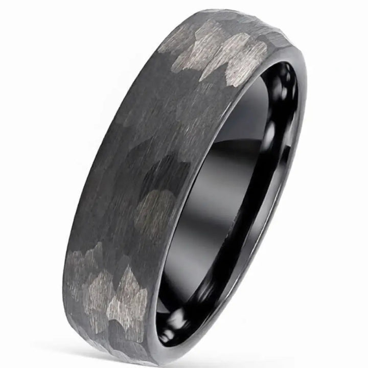 Buddha Stones Simple Hammered Texture Tungsten Steel Reliability Ring - Dark Gray / 17.3mm - Ring