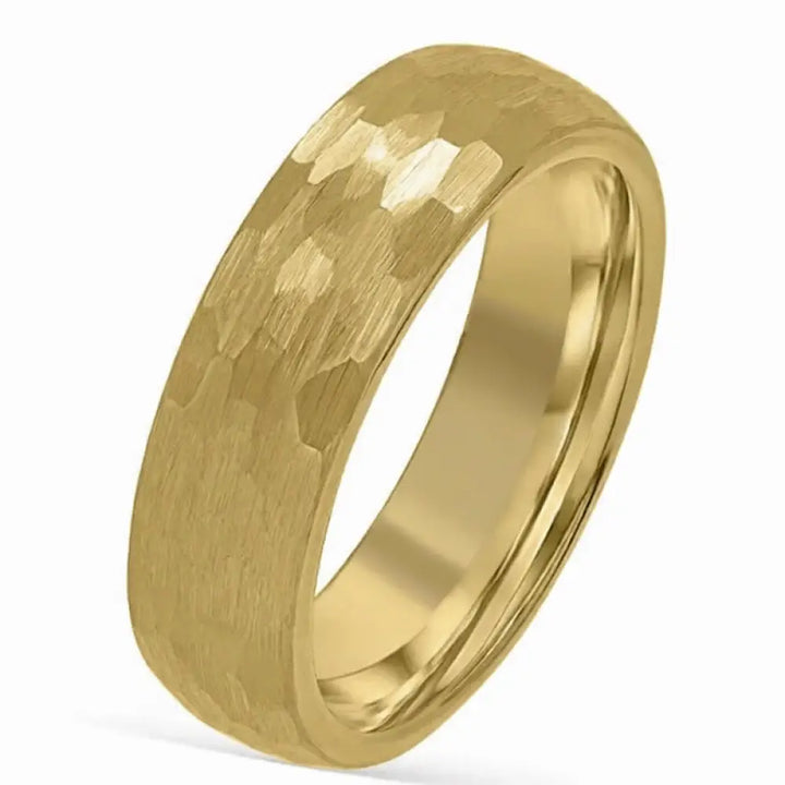 Buddha Stones Simple Hammered Texture Tungsten Steel Reliability Ring - Gold Tone / 17.3mm - Ring