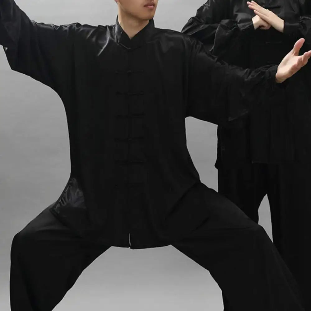 Buddha Stones Simple Pattern Meditation Prayer Spiritual Zen Tai Chi Qigong Practice Unisex Clothing Set - Black