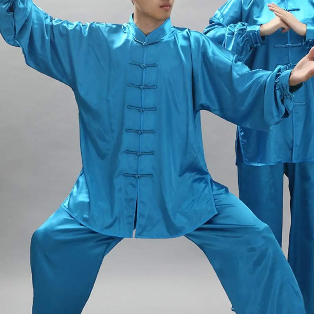 Buddha Stones Simple Pattern Meditation Prayer Spiritual Zen Tai Chi Qigong Practice Unisex Clothing Set - Blue