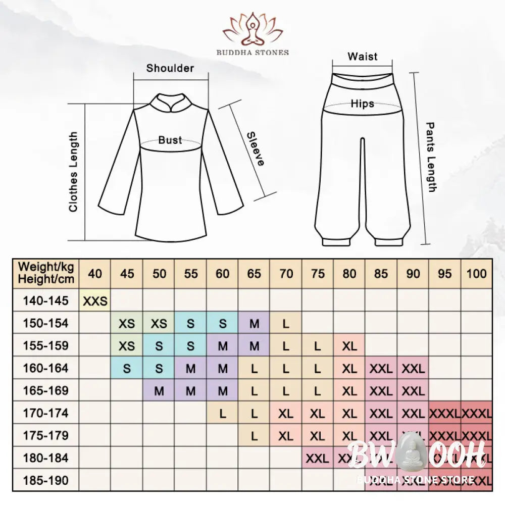 Buddha Stones Simple Pattern Meditation Prayer Spiritual Zen Tai Chi Qigong Practice Unisex Clothing Set - Clothes