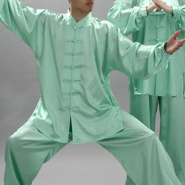 Buddha Stones Simple Pattern Meditation Prayer Spiritual Zen Tai Chi Qigong Practice Unisex Clothing Set - Green