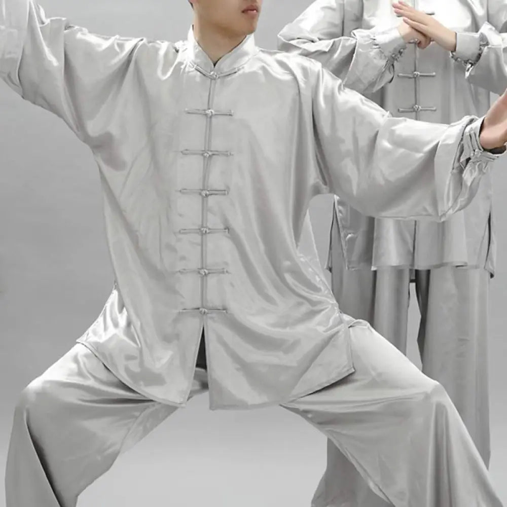 Buddha Stones Simple Pattern Meditation Prayer Spiritual Zen Tai Chi Qigong Practice Unisex Clothing Set - Light Gray