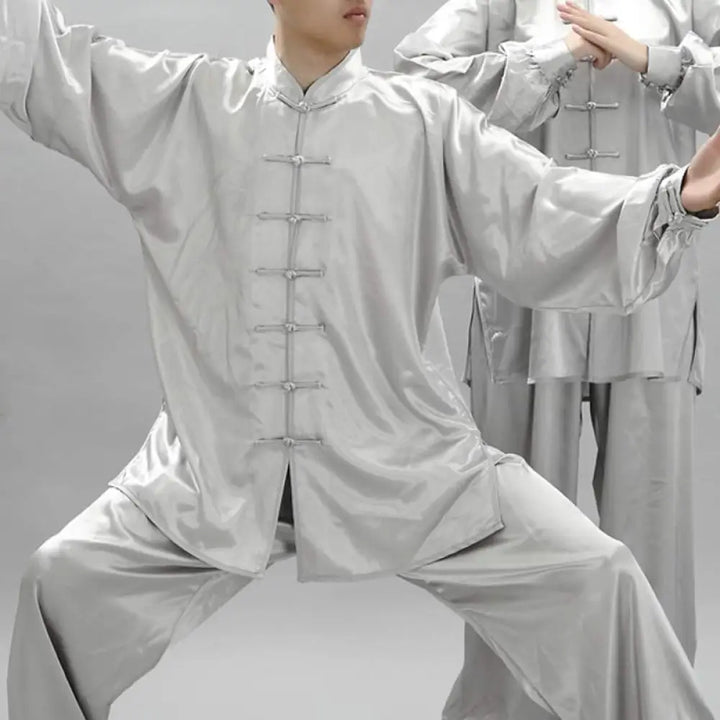 Buddha Stones Simple Pattern Meditation Prayer Spiritual Zen Tai Chi Qigong Practice Unisex Clothing Set - Light Gray