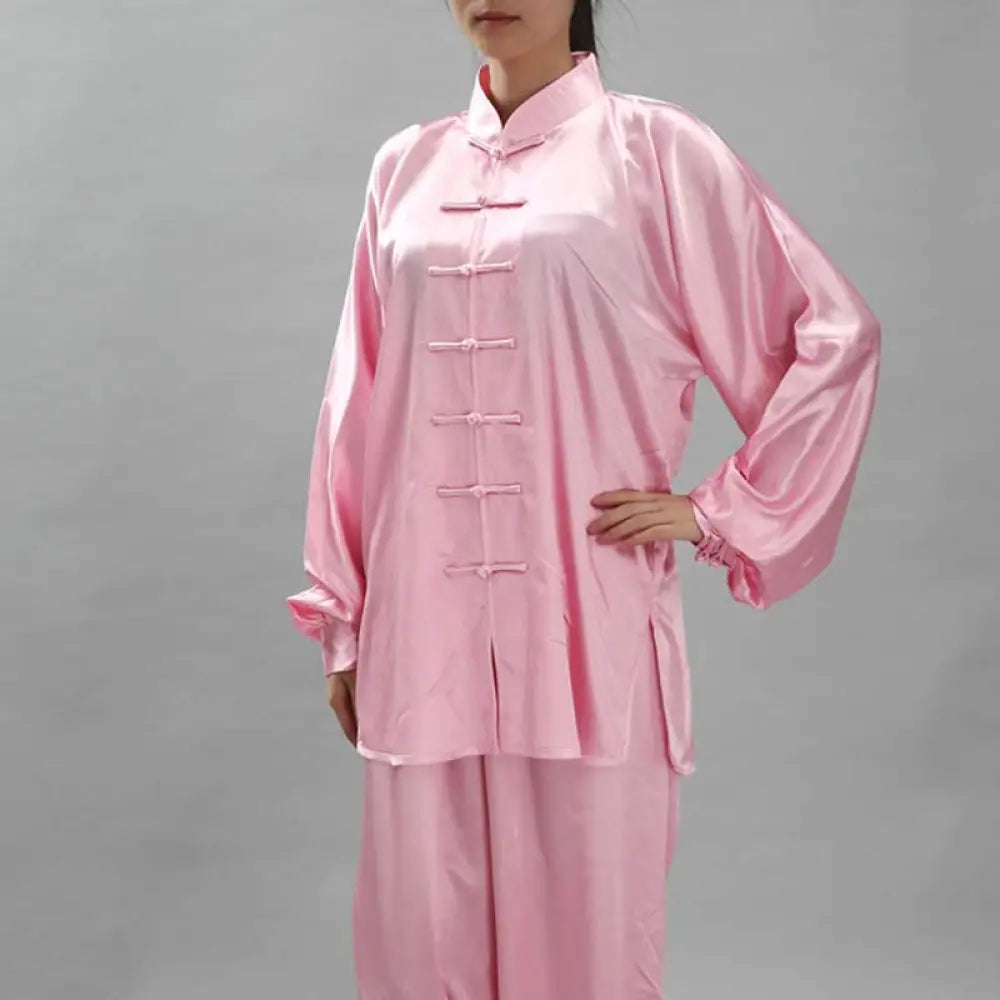 Buddha Stones Simple Pattern Meditation Prayer Spiritual Zen Tai Chi Qigong Practice Unisex Clothing Set - Light Pink
