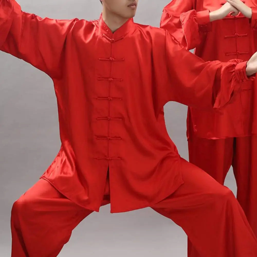 Buddha Stones Simple Pattern Meditation Prayer Spiritual Zen Tai Chi Qigong Practice Unisex Clothing Set - Red / XS-FIT