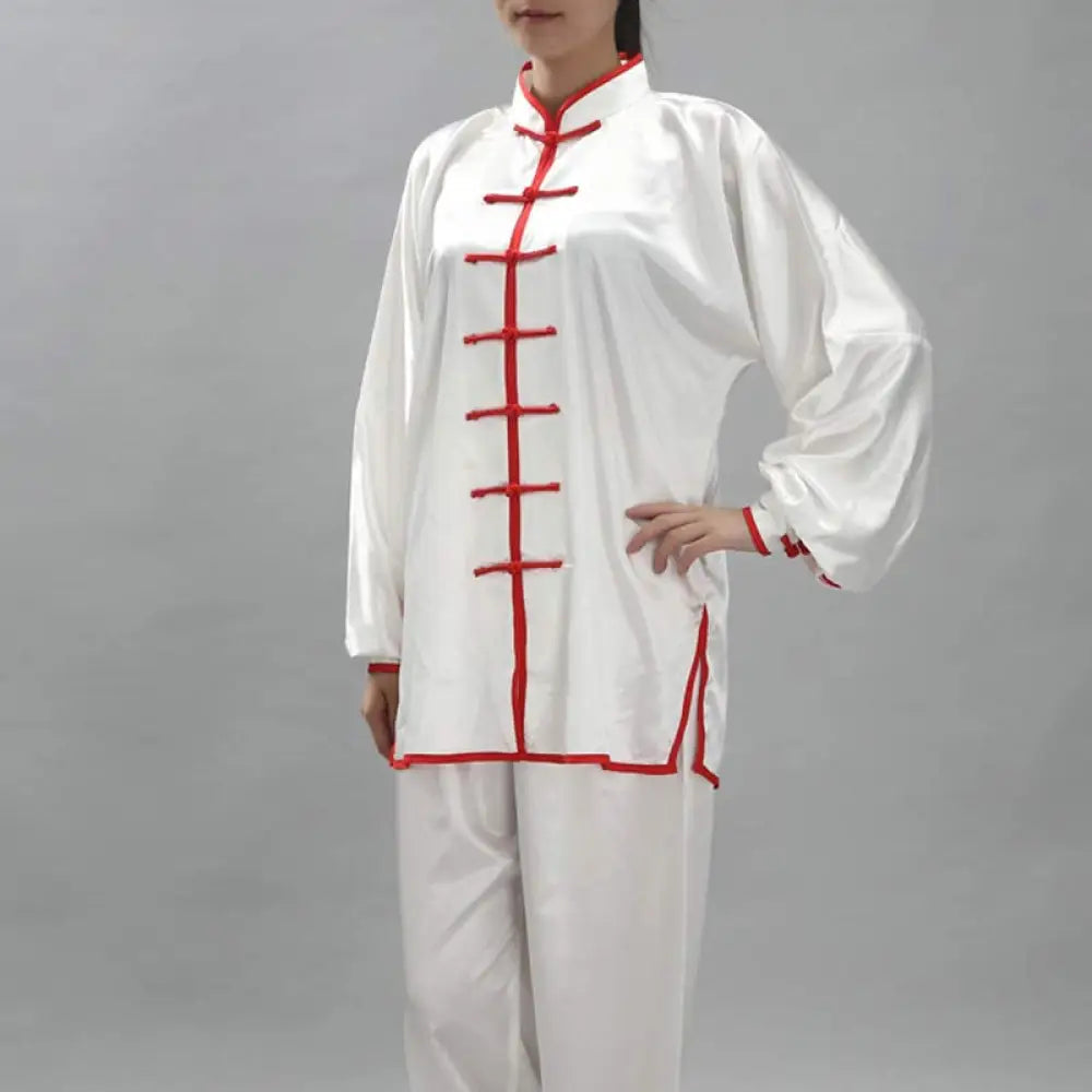 Buddha Stones Simple Pattern Meditation Prayer Spiritual Zen Tai Chi Qigong Practice Unisex Clothing Set - White + Red