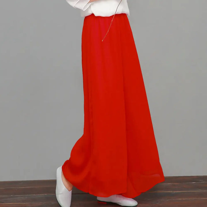 Buddha Stones Simple Pattern Midi Dress Wide Leg Pants Meditation Spiritual Zen Practice Yoga Dance Clothing - Red
