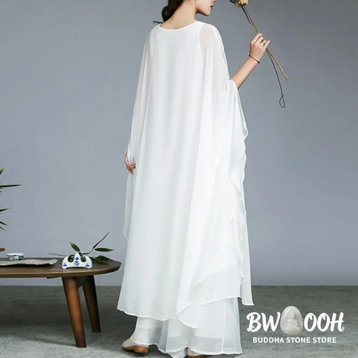 Buddha Stones Simple Pattern Midi Dress Wide Leg Pants Meditation Spiritual Zen Practice Yoga Dance Clothing - Women’s