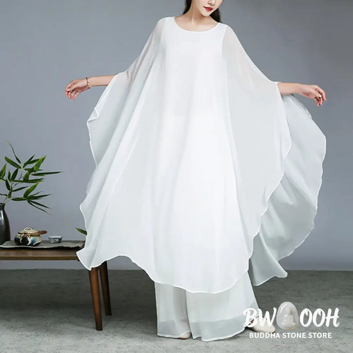 Buddha Stones Simple Pattern Midi Dress Wide Leg Pants Meditation Spiritual Zen Practice Yoga Dance Clothing - Women’s