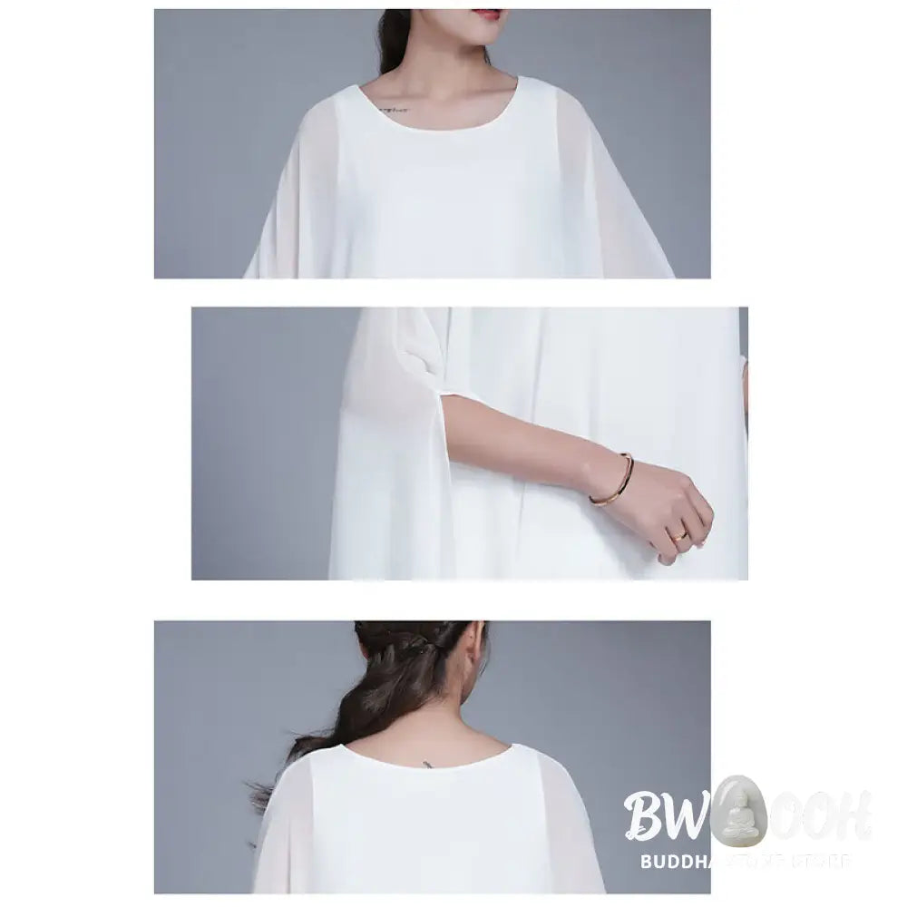 Buddha Stones Simple Pattern Midi Dress Wide Leg Pants Meditation Spiritual Zen Practice Yoga Dance Clothing - Women’s