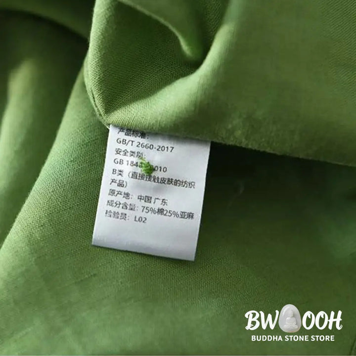 Buddha Stones Simple Style Short Sleeve Button Cotton Linen Men’s Shirt - Men’s Shirts
