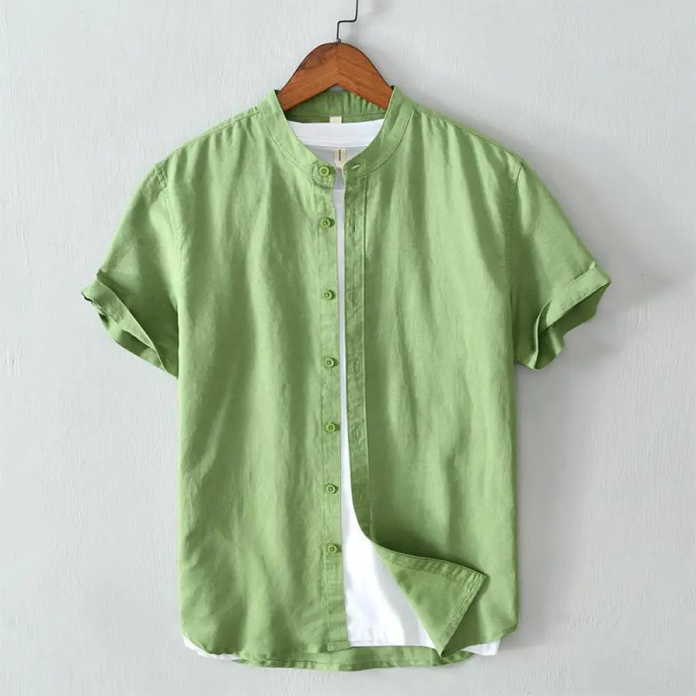 BWOOOH Simple Style Short Sleeve Button Cotton Linen Men&