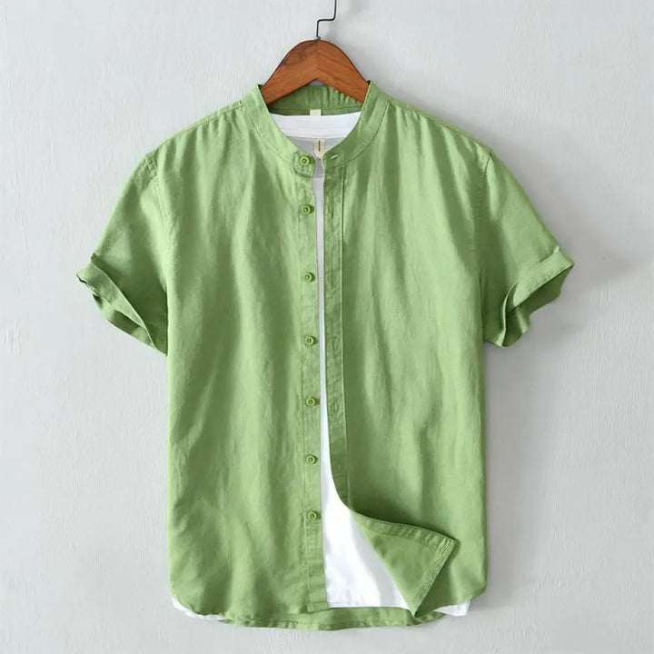 BWOOOH Simple Style Short Sleeve Button Cotton Linen Men&