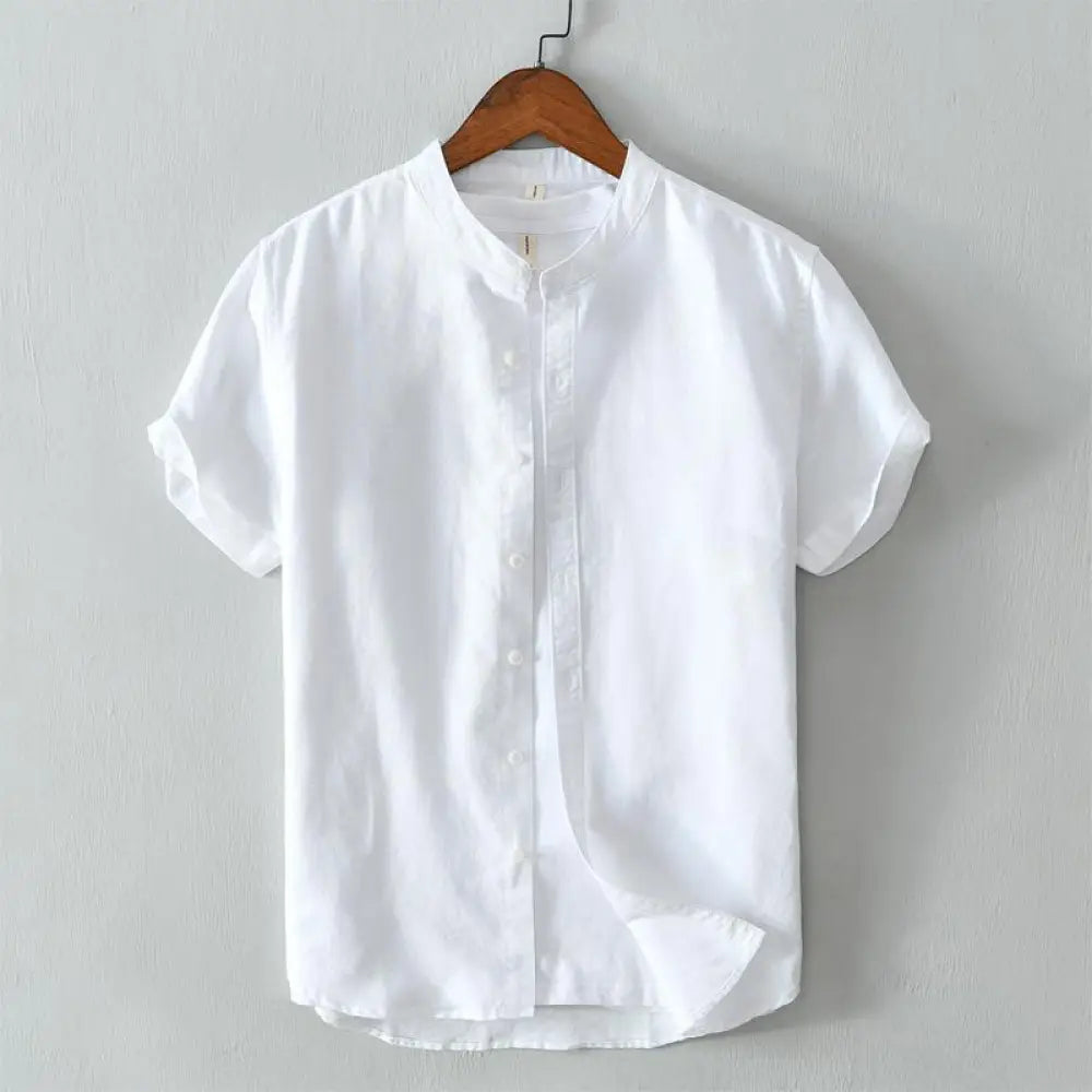 Buddha Stones Simple Style Short Sleeve Button Cotton Linen Men’s Shirt - White / US/UK/AU36，EU46 (L) - Men’s Shirts