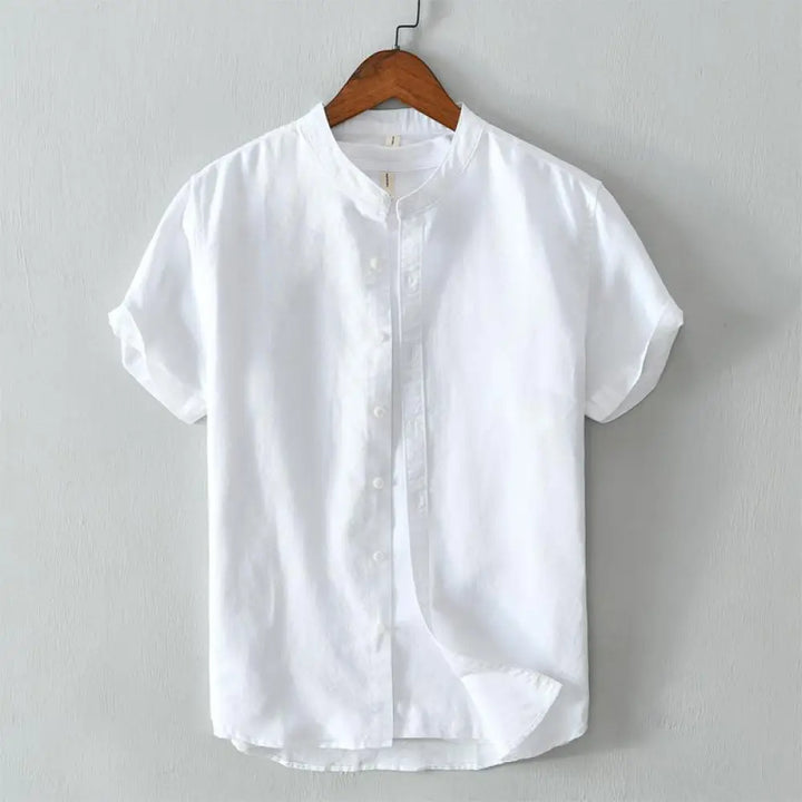 Buddha Stones Simple Style Short Sleeve Button Cotton Linen Men’s Shirt - White / US/UK/AU36，EU46 (L) - Men’s Shirts