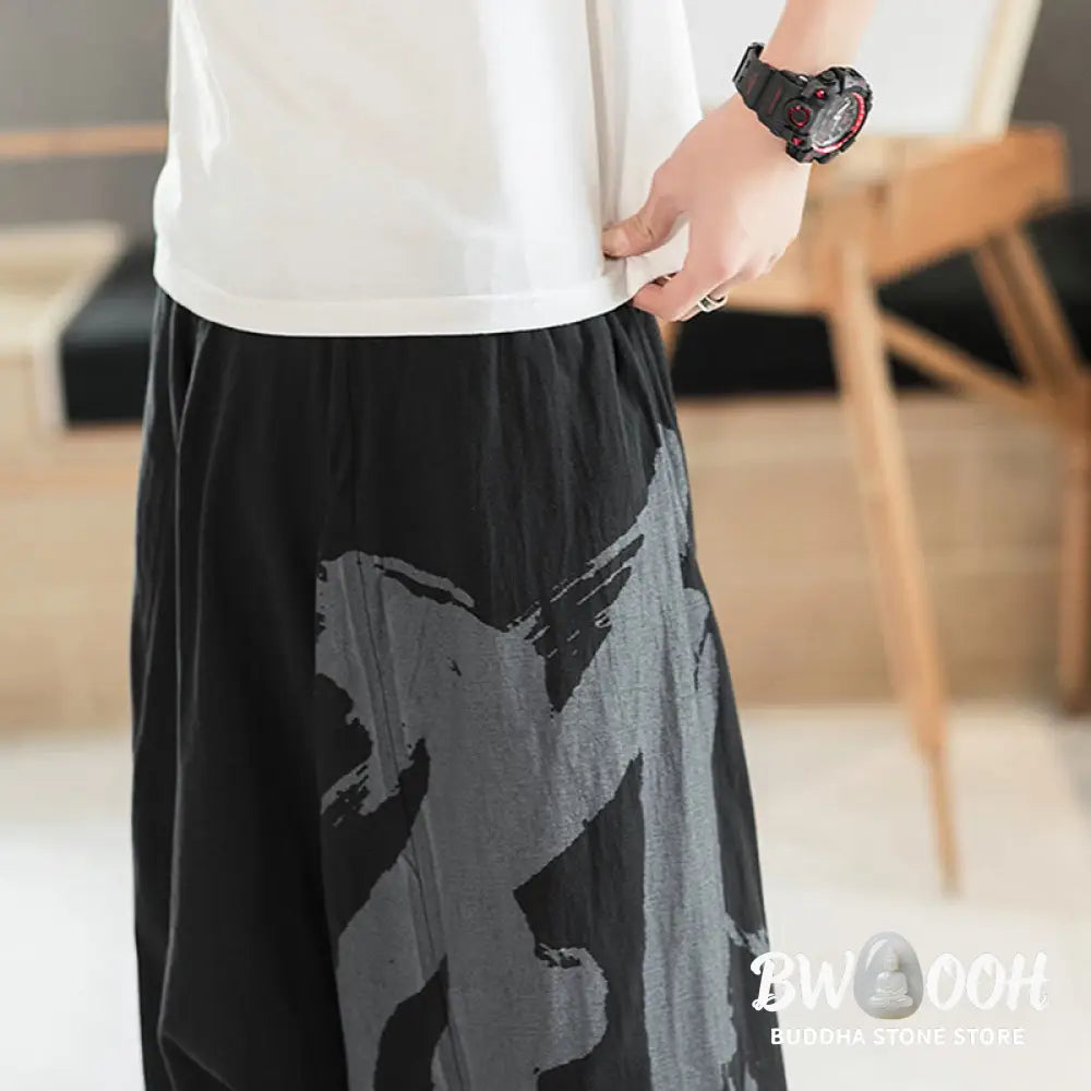 Buddha Stones Simple Summer Calligraphy Cotton Men’s Harem Pants With Pockets - Men’s Harem Pants