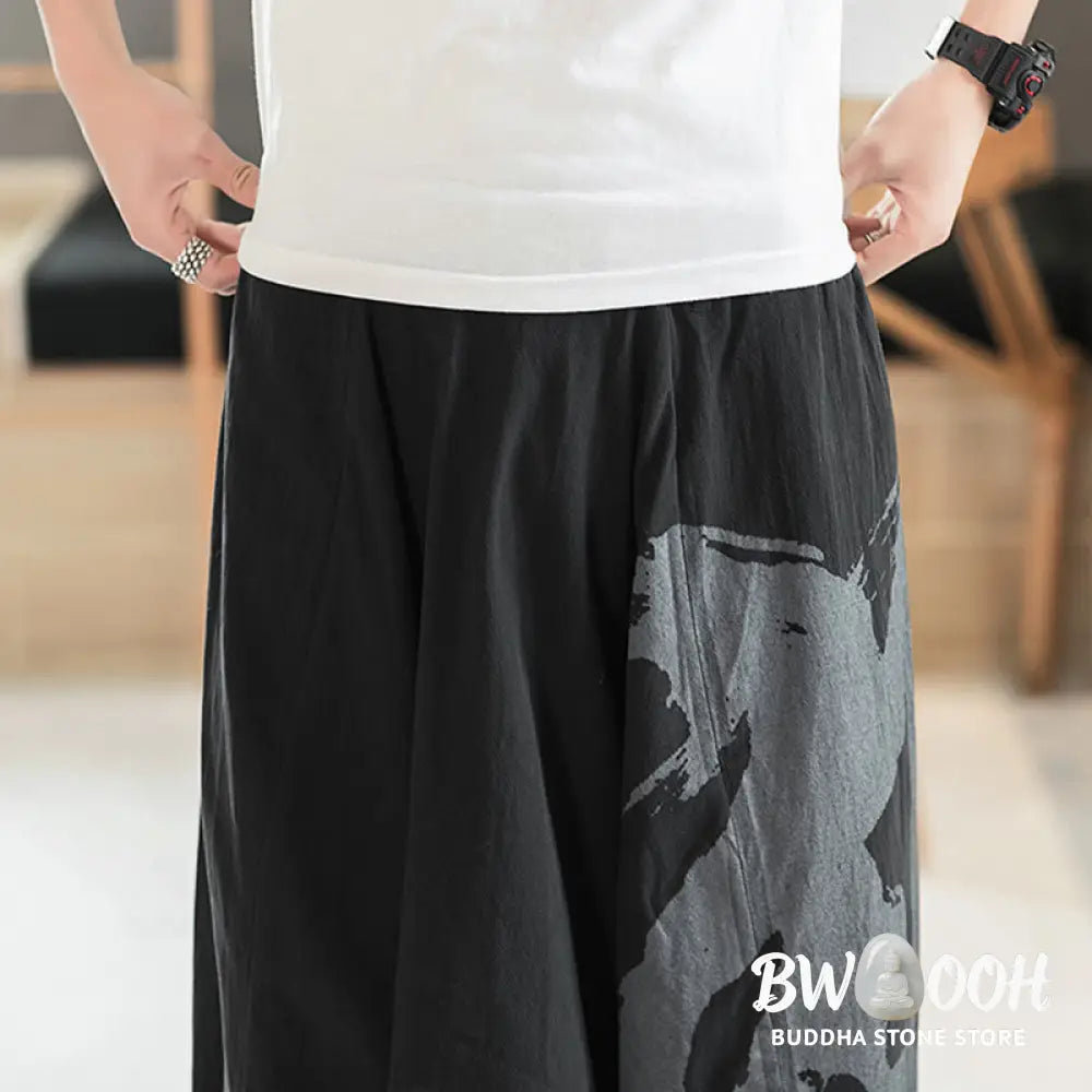 Buddha Stones Simple Summer Calligraphy Cotton Men’s Harem Pants With Pockets - Men’s Harem Pants