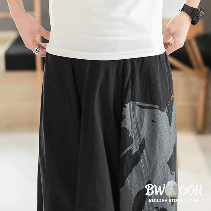 Buddha Stones Simple Summer Calligraphy Cotton Men’s Harem Pants With Pockets - Men’s Harem Pants