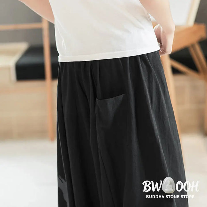 Buddha Stones Simple Summer Calligraphy Cotton Men’s Harem Pants With Pockets - Men’s Harem Pants