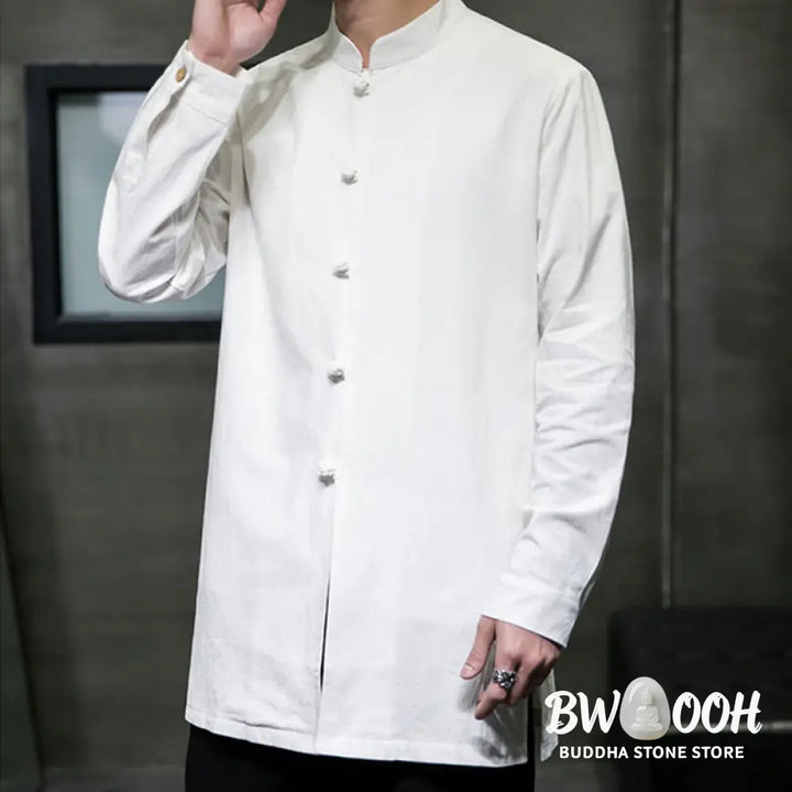 Buddha Stones Simple Tang Suit Plain Chinese Frog-Button Men’s Cotton Long Sleeve Jacket Shirt - Men’s Jacket
