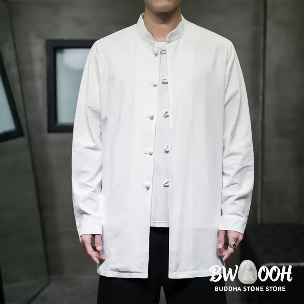 Buddha Stones Simple Tang Suit Plain Chinese Frog-Button Men’s Cotton Long Sleeve Jacket Shirt - Men’s Jacket