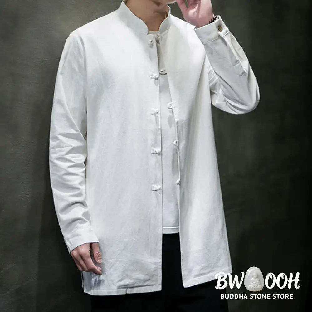 Buddha Stones Simple Tang Suit Plain Chinese Frog-Button Men’s Cotton Long Sleeve Jacket Shirt - Men’s Jacket