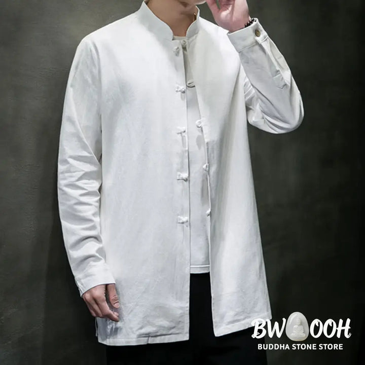 Buddha Stones Simple Tang Suit Plain Chinese Frog-Button Men’s Cotton Long Sleeve Jacket Shirt - Men’s Jacket