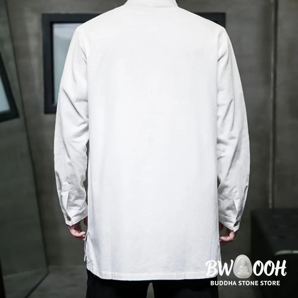Buddha Stones Simple Tang Suit Plain Chinese Frog-Button Men’s Cotton Long Sleeve Jacket Shirt - Men’s Jacket