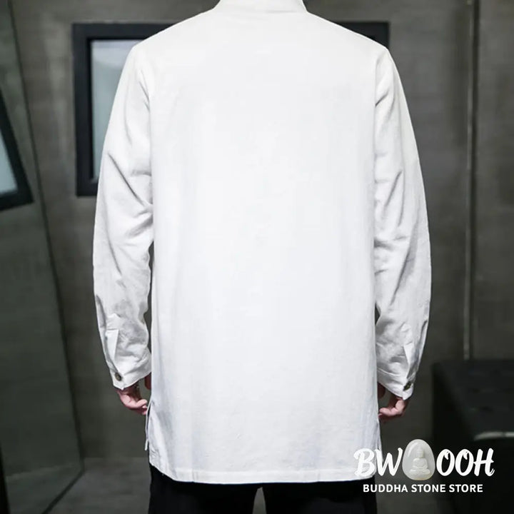 Buddha Stones Simple Tang Suit Plain Chinese Frog-Button Men’s Cotton Long Sleeve Jacket Shirt - Men’s Jacket