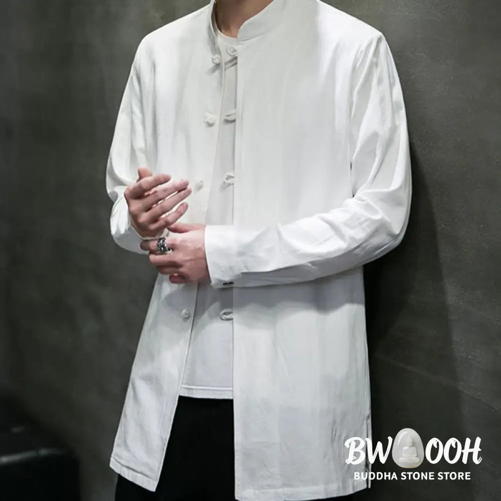 Buddha Stones Simple Tang Suit Plain Chinese Frog-Button Men’s Cotton Long Sleeve Jacket Shirt - Men’s Jacket