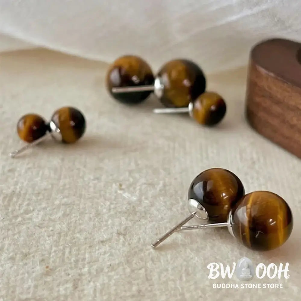 Buddha Stones Simple Tiger Eye Retro Round Protection Stud Earrings - Earrings