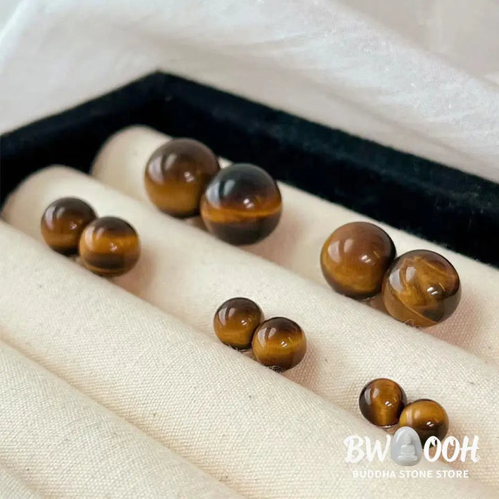 Buddha Stones Simple Tiger Eye Retro Round Protection Stud Earrings - Earrings