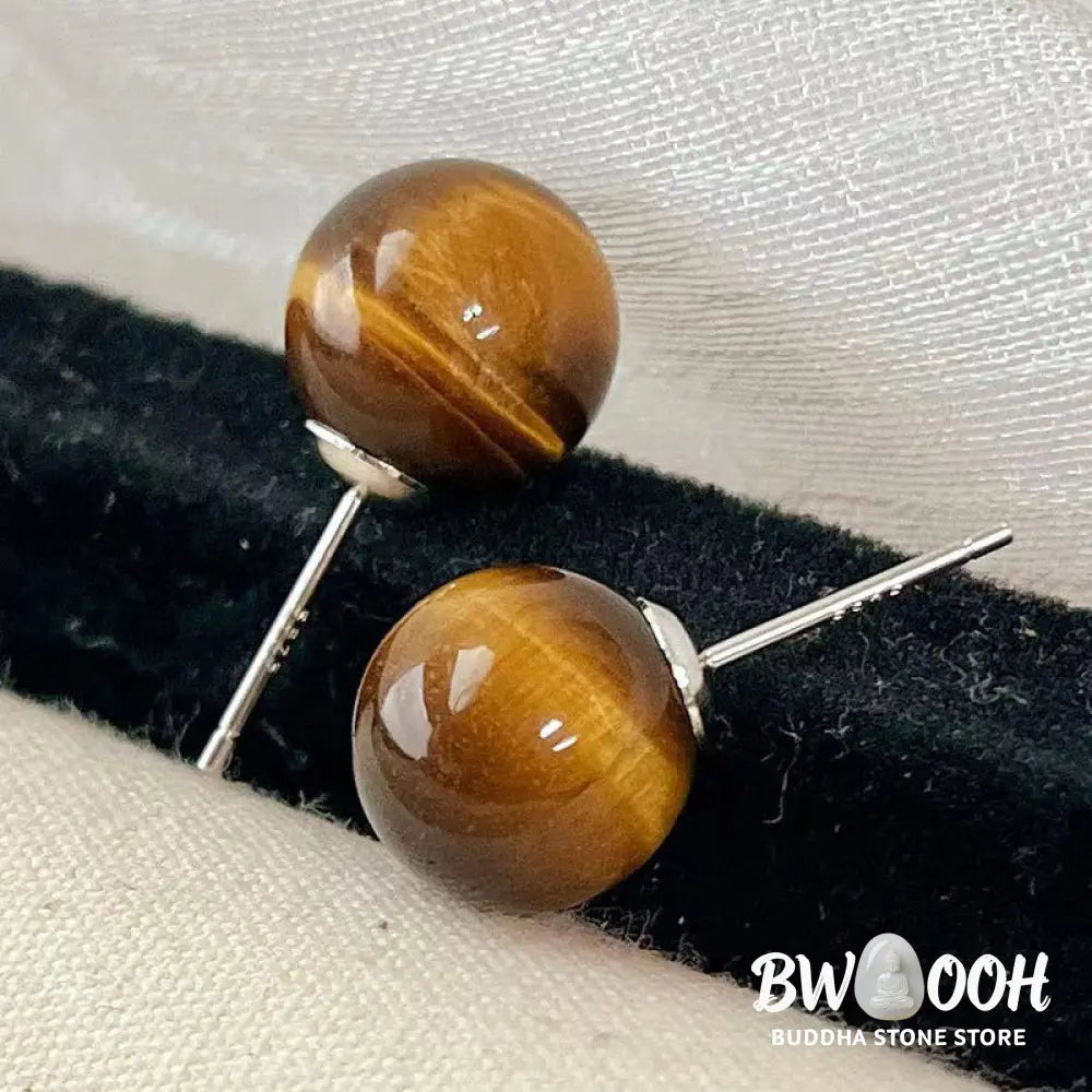 Buddha Stones Simple Tiger Eye Retro Round Protection Stud Earrings - Earrings