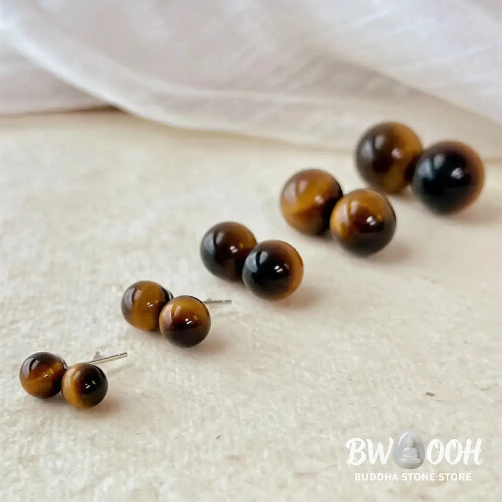 Buddha Stones Simple Tiger Eye Retro Round Protection Stud Earrings - Earrings