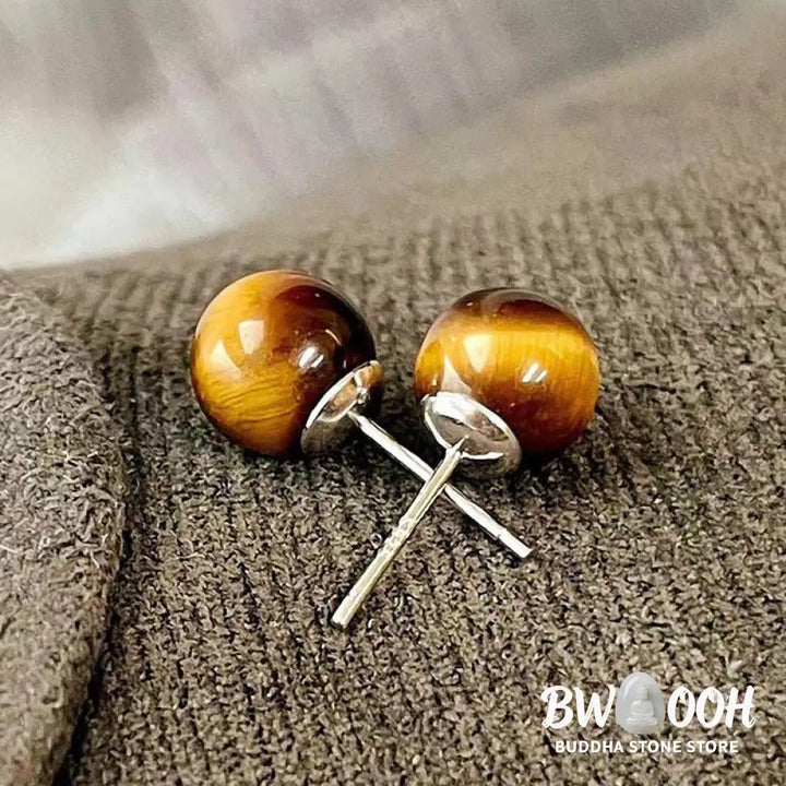 Buddha Stones Simple Tiger Eye Retro Round Protection Stud Earrings - Earrings
