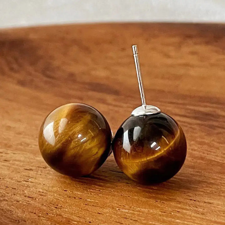 Buddha Stones Simple Tiger Eye Retro Round Protection Stud Earrings - 6mm Tiger Eye(925 Sterling Silver Posts)