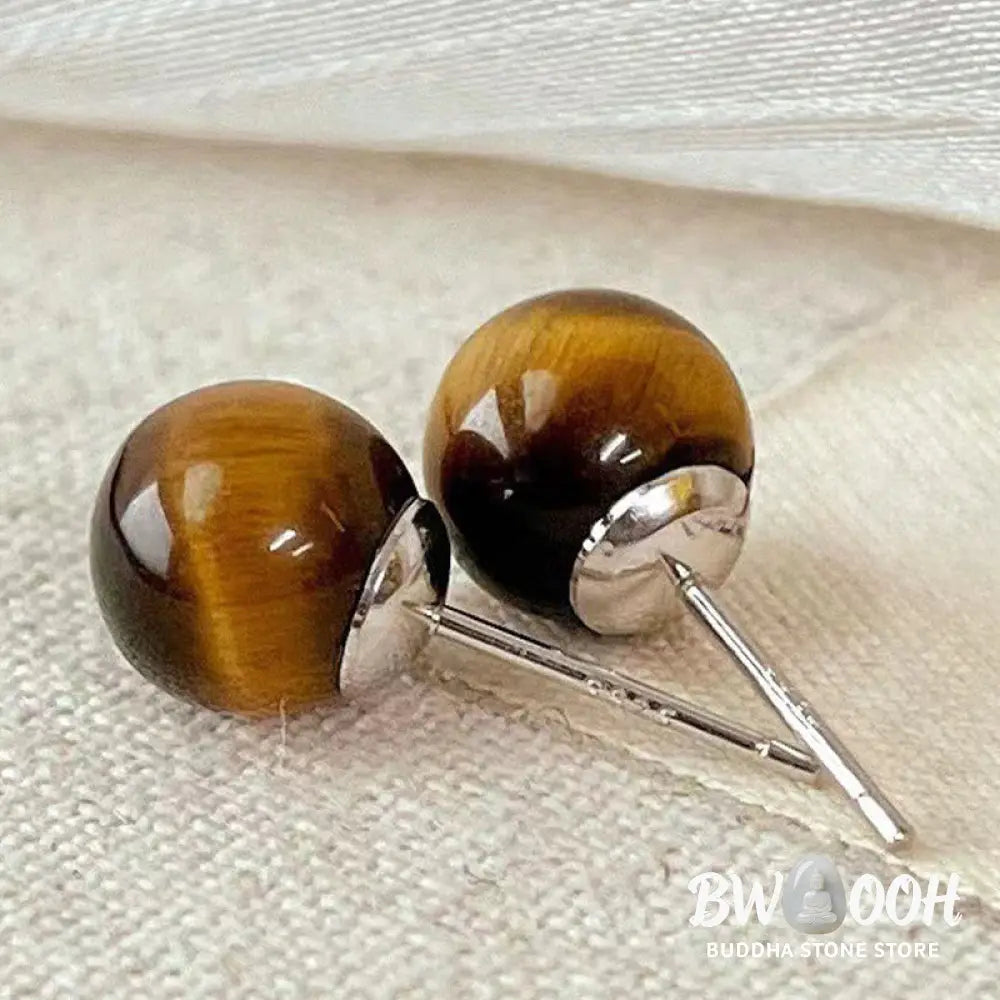 Buddha Stones Simple Tiger Eye Retro Round Protection Stud Earrings - Earrings