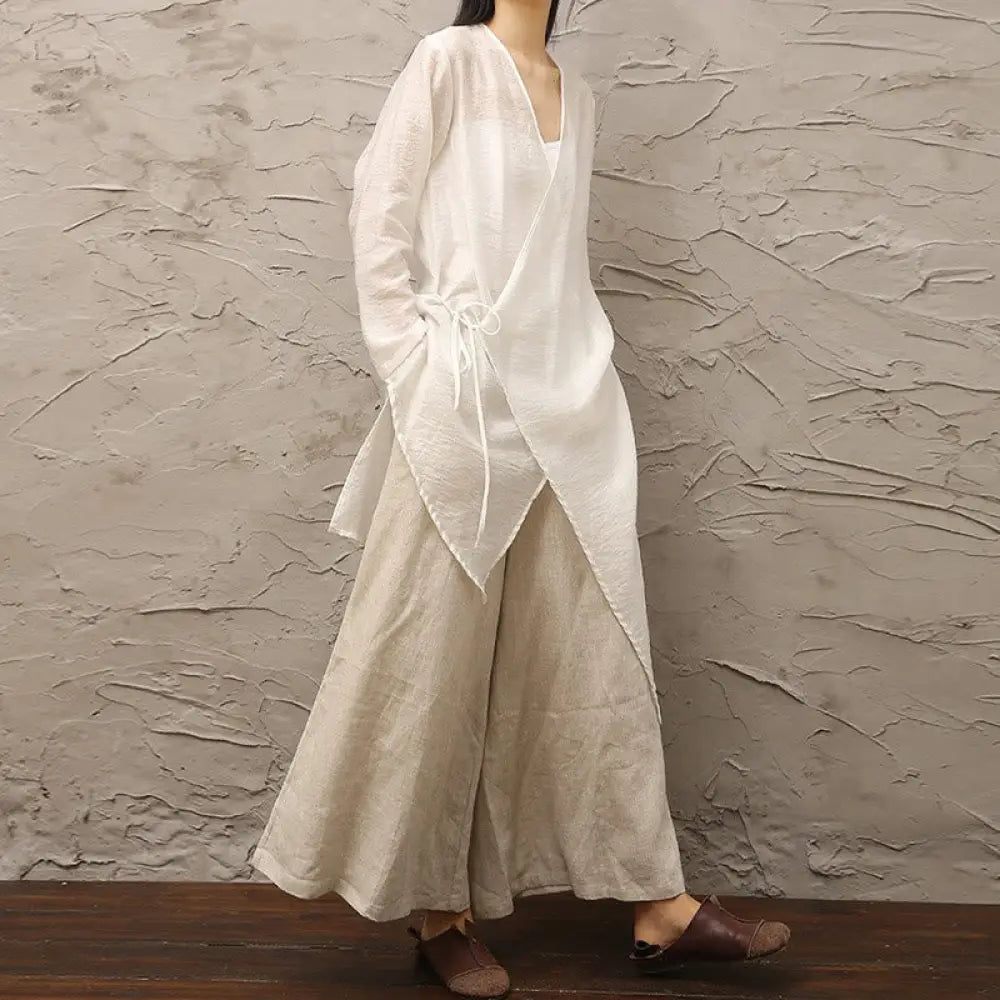 BWOOOH printed wide-leg yoga pants - Simple White Beige Pattern Meditation Sp