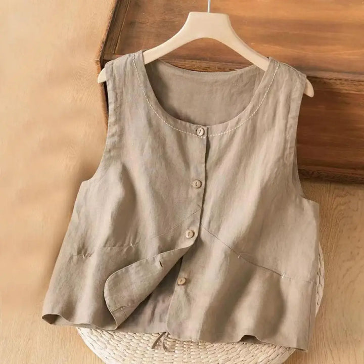 BWOOOH Single Breasted Sleeveless Design Cotton Linen Wom