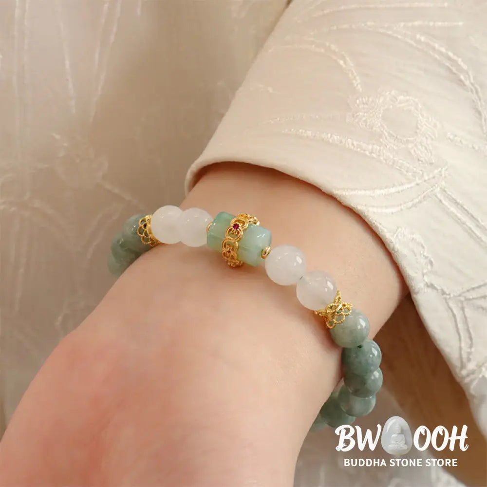 Buddha Stones Single Double Layer Jade Peace Buckle Luck Bracelet - BWOOOH - Bracelet