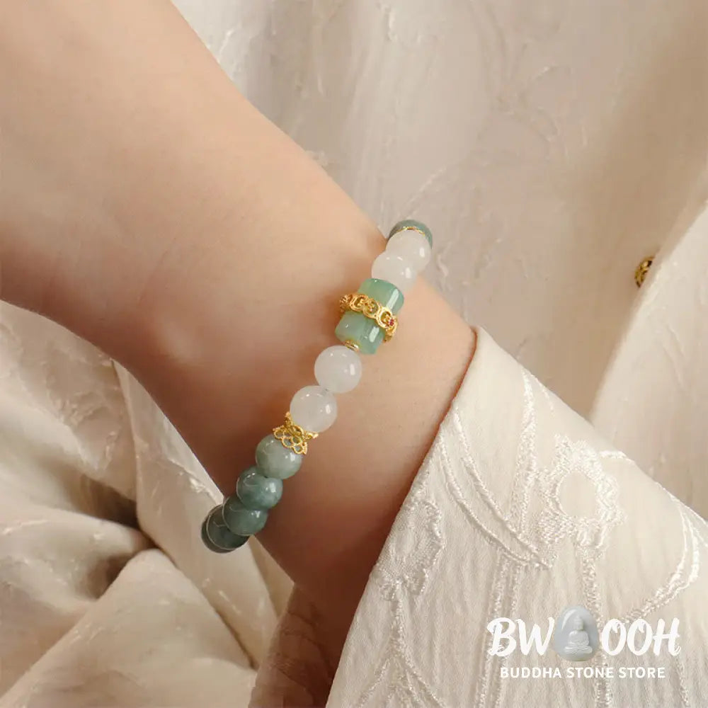 Buddha Stones Single Double Layer Jade Peace Buckle Luck Bracelet - BWOOOH - Bracelet