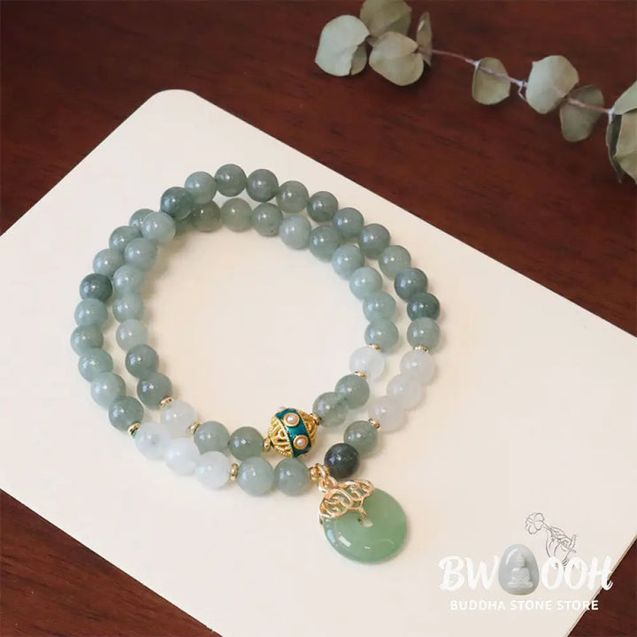 Buddha Stones Single Double Layer Jade Peace Buckle Luck Bracelet - BWOOOH - Bracelet