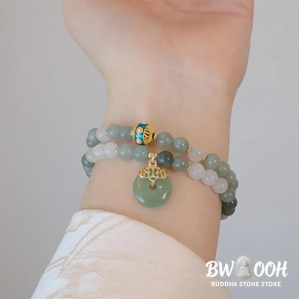 Buddha Stones Single Double Layer Jade Peace Buckle Luck Bracelet - BWOOOH - Bracelet