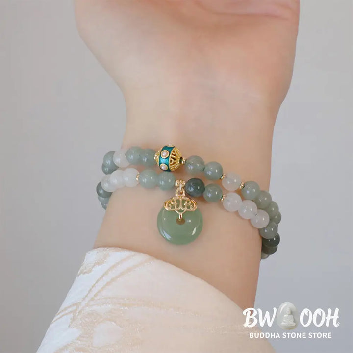Buddha Stones Single Double Layer Jade Peace Buckle Luck Bracelet - BWOOOH - Bracelet