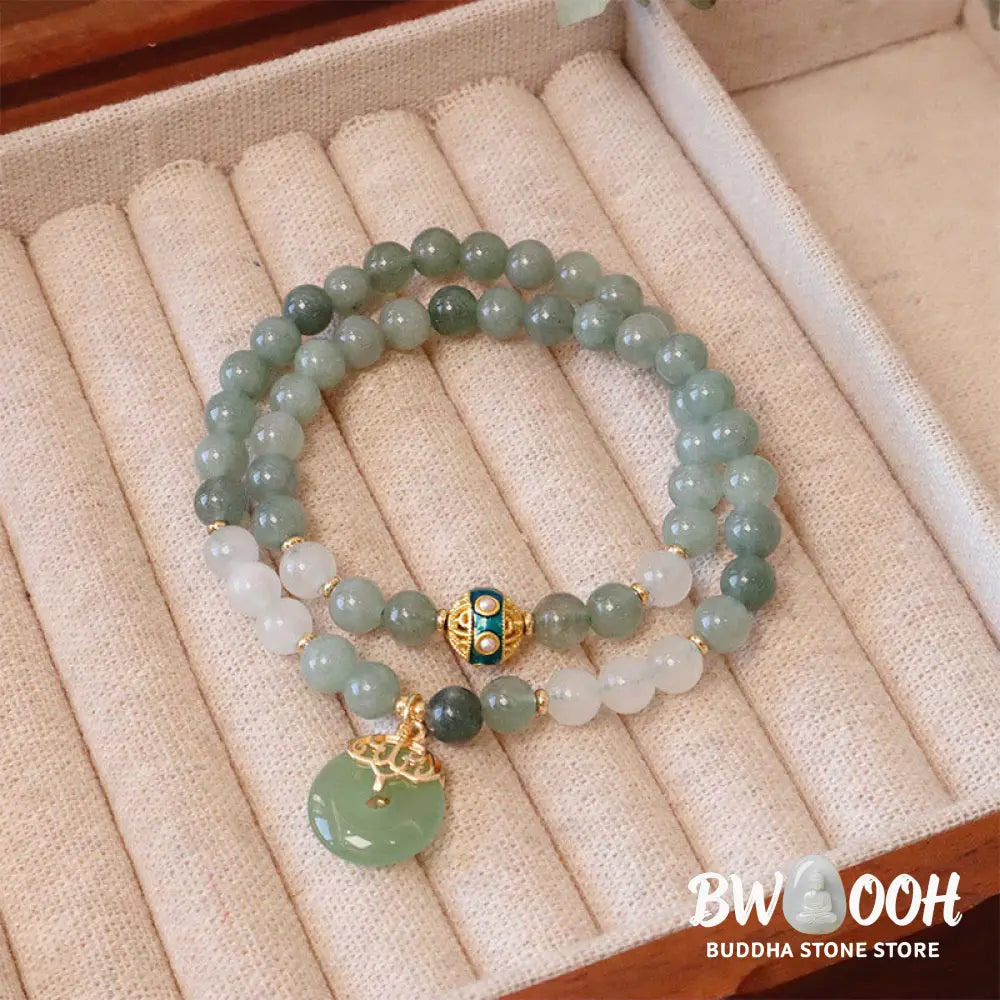 Buddha Stones Single Double Layer Jade Peace Buckle Luck Bracelet - BWOOOH - Bracelet