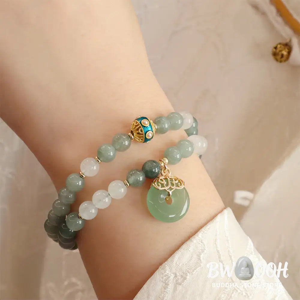 Buddha Stones Single Double Layer Jade Peace Buckle Luck Bracelet - BWOOOH - Bracelet