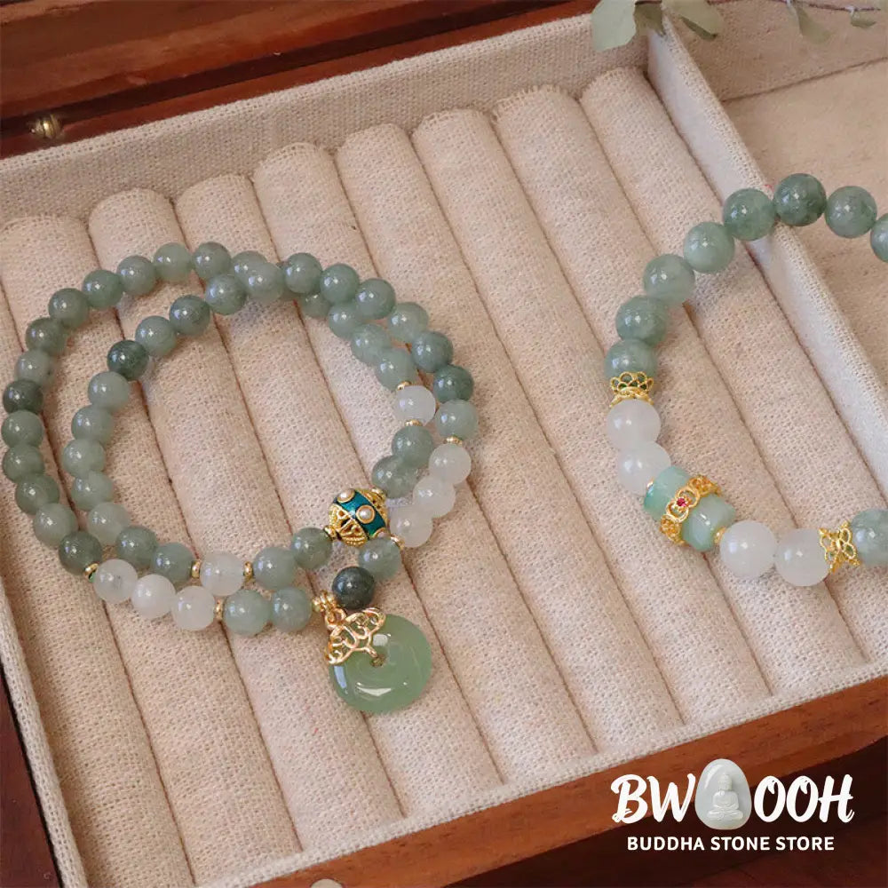 Buddha Stones Single Double Layer Jade Peace Buckle Luck Bracelet - BWOOOH - Bracelet