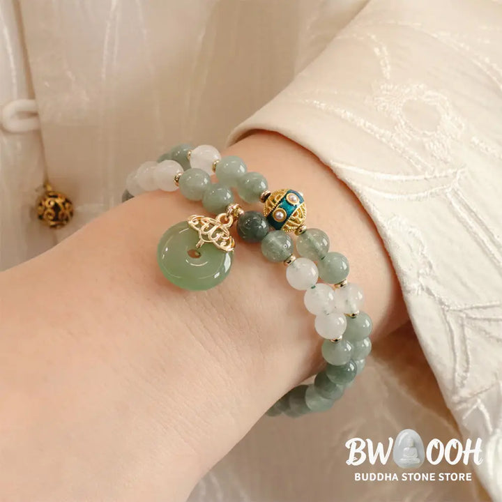 Buddha Stones Single Double Layer Jade Peace Buckle Luck Bracelet - BWOOOH - Bracelet